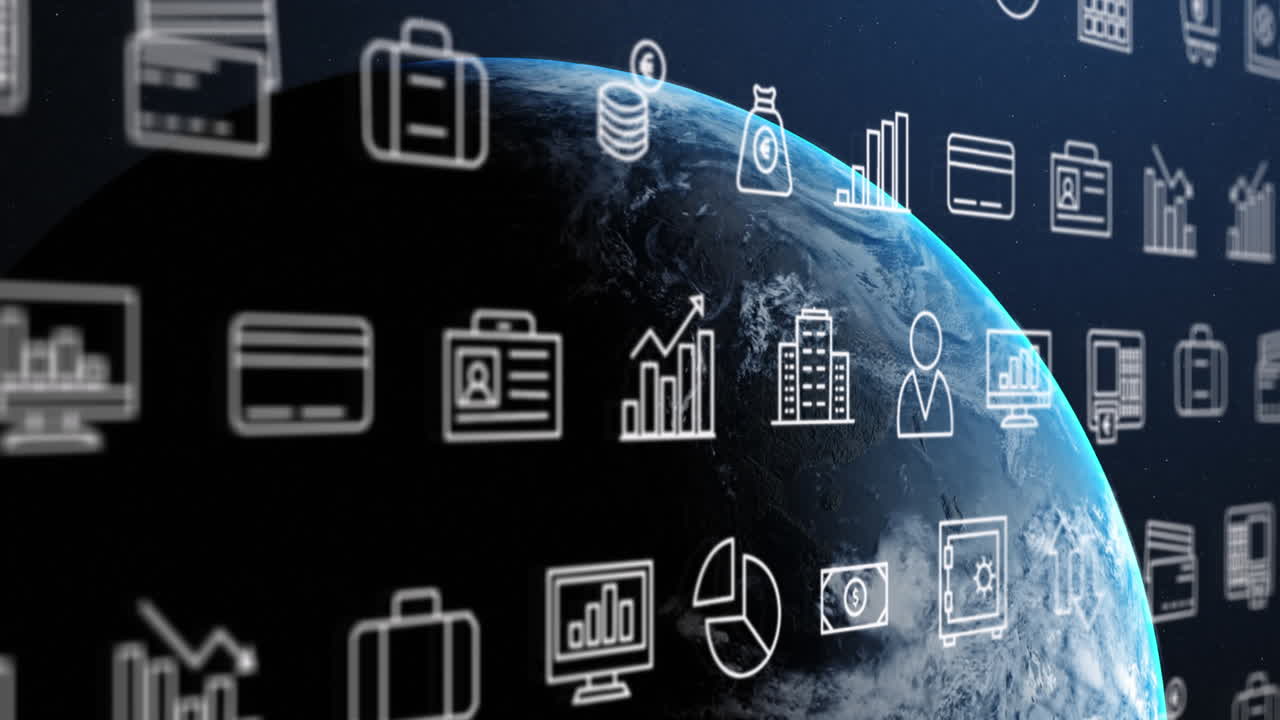 animación del procesamiento de iconos digitales en todo el mundo