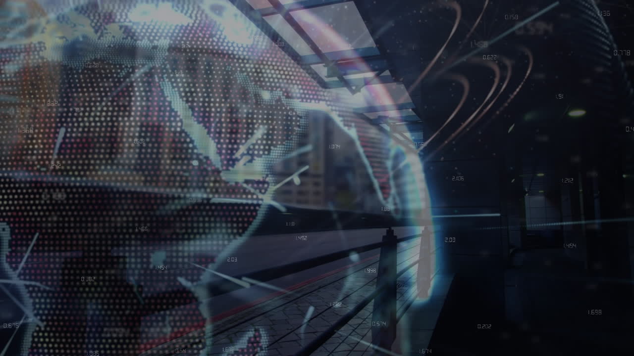 Animation of network of connections over fast traffic and globe