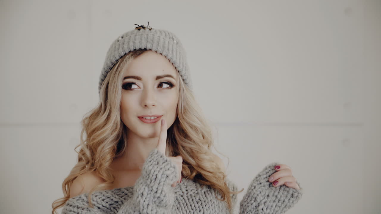 Portrait of Christmas woman. Christmas portrait of young woman in New Year interior