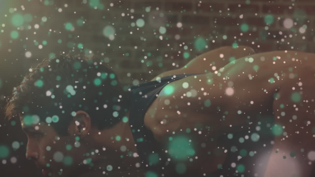 체육관 에서 운동 하는 적합 한 사람 위 에 반 ⁇ 이는 빛 의 애니메이션