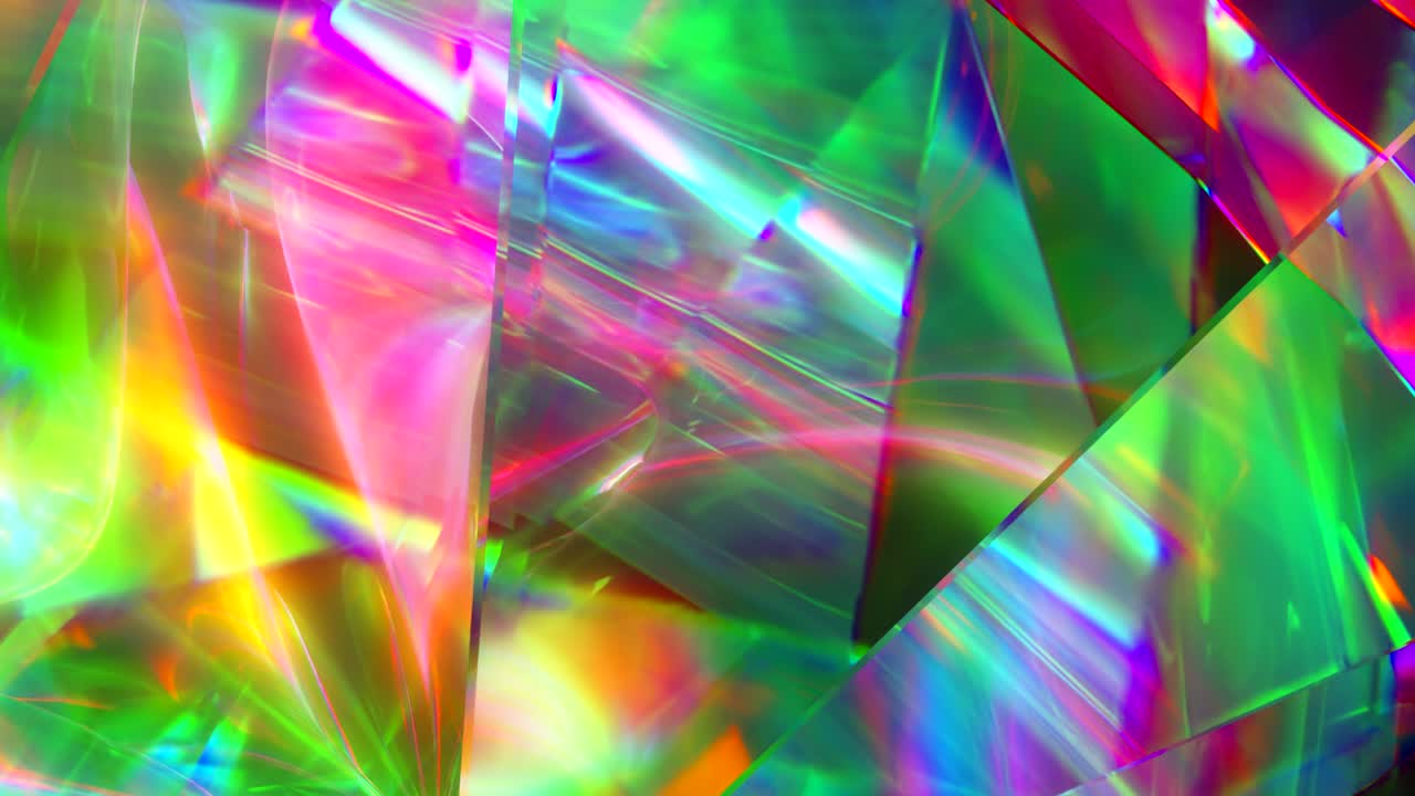 빛은 천천히 회전하는 다이아몬드의 면을 통과하여 반복되는 반이는 하이라이트와 밝은 무지개 색을 만니다.