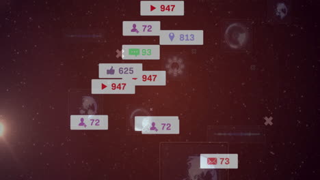 digital world map with social media notifications and interactions animation displayed