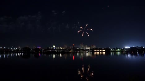 harrisburg, pennsylvania - july 4, 2022: fireworks over the capital city of harrisburg, pennsylvania from across the susquehanna river