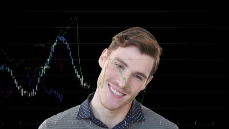 animation of data processing over smiling caucasian businessman