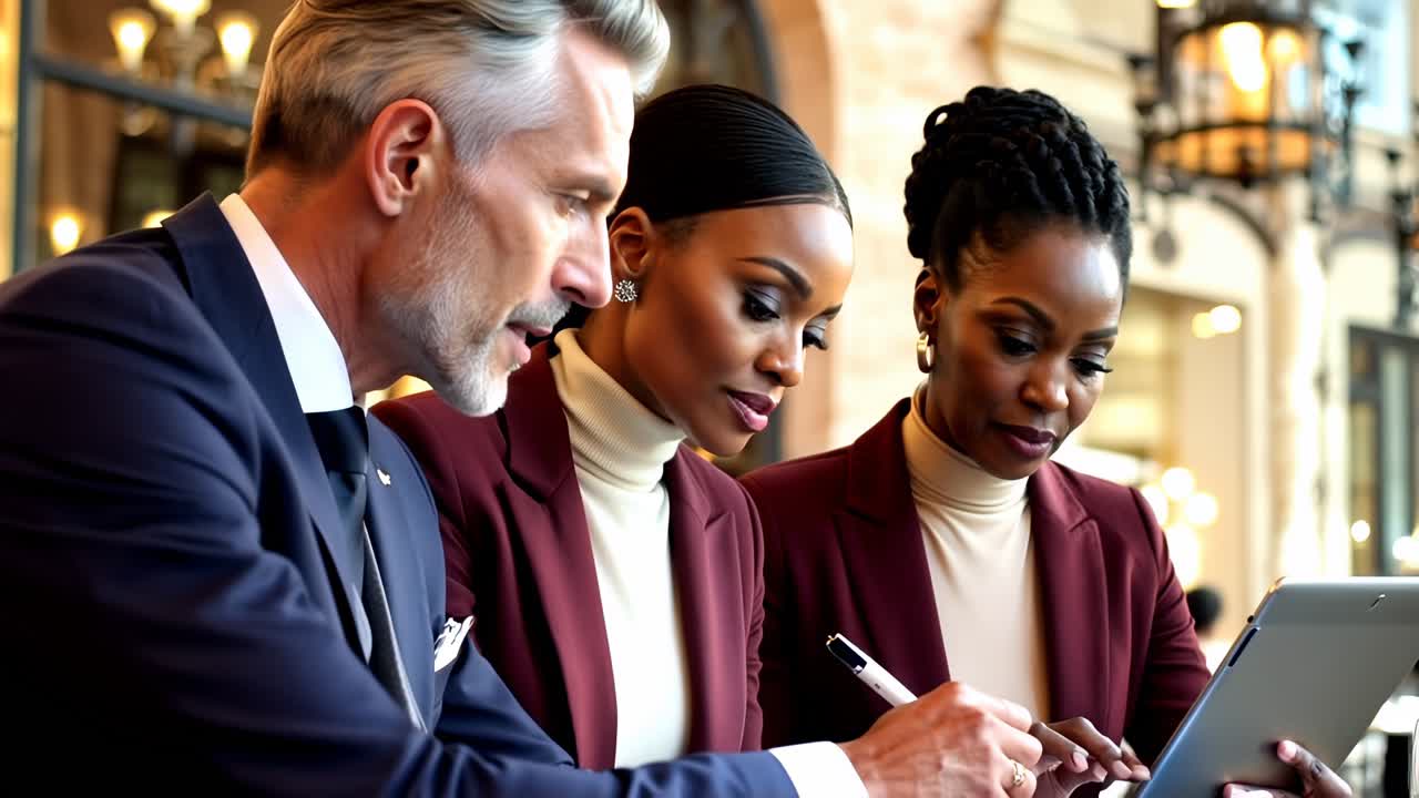 Trois personnes sont assises ensemble et regardent une tablette