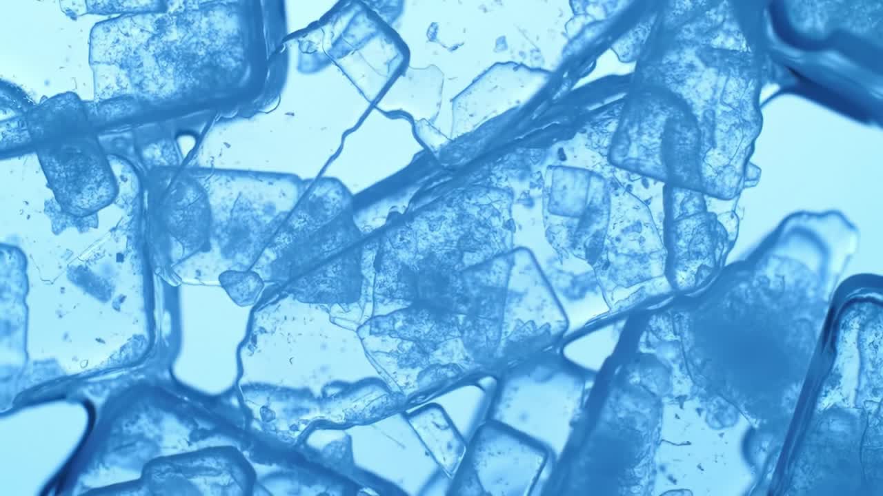 Intricate Patterns of Ice Crystals: A Close-Up Exploration of Beautiful Blue Frozen Formations Captured Under Light