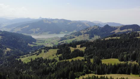 serene panorama on sihlsee lake, switzerland and surrounding mountains, aerial