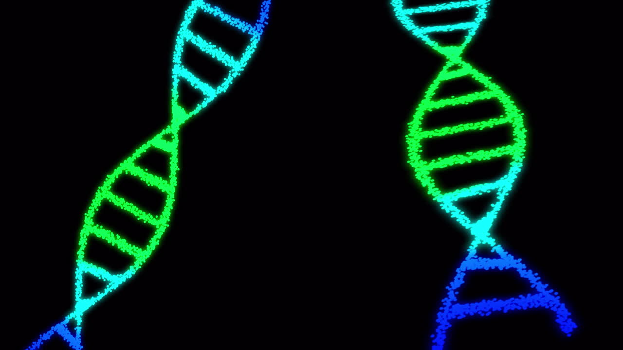 animación de cadenas de adn sobre un fondo negro