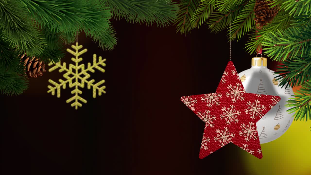los adornos de navidad y los pinos se balancean en un fondo bokeh en bucle