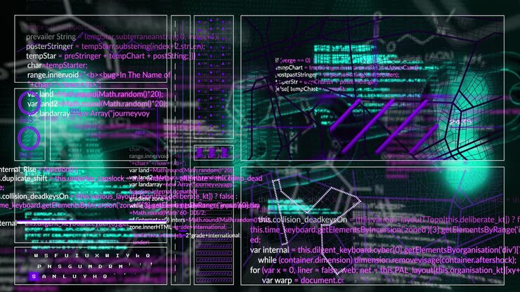 Animation of interface with data processing and chemical structures against black background