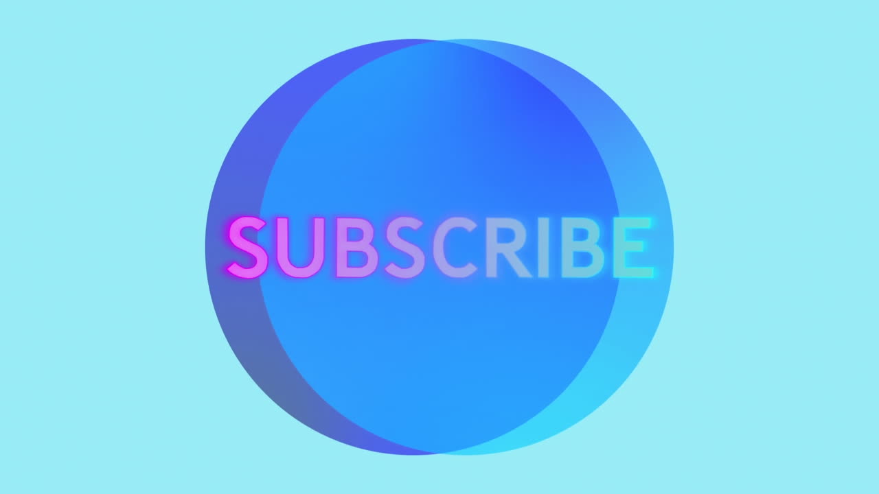 Animation of subscribe text in circles against blue background
