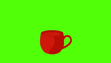 red coffee cup animation, seamless loop on green screen chroma key