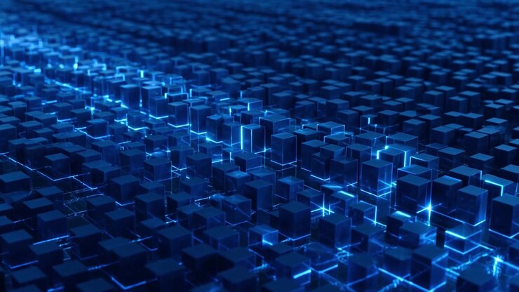 Griglia digitale astratta con linee di luce blu luminose
