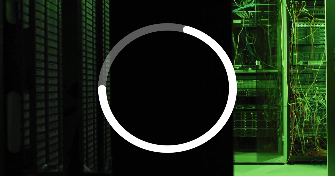 Animation of data loading ring processing over server room