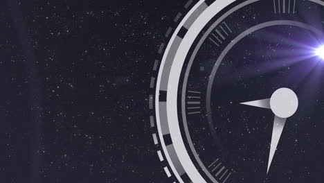 animación de un reloj que se mueve sobre las estrellas sobre fondo negro