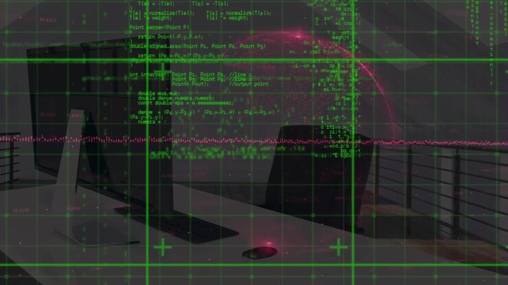 Animation of financial data processing over grid and busy airport