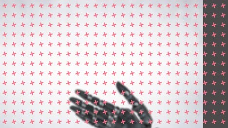Animation-of-shapes-over-robotic-hand-on-white-background