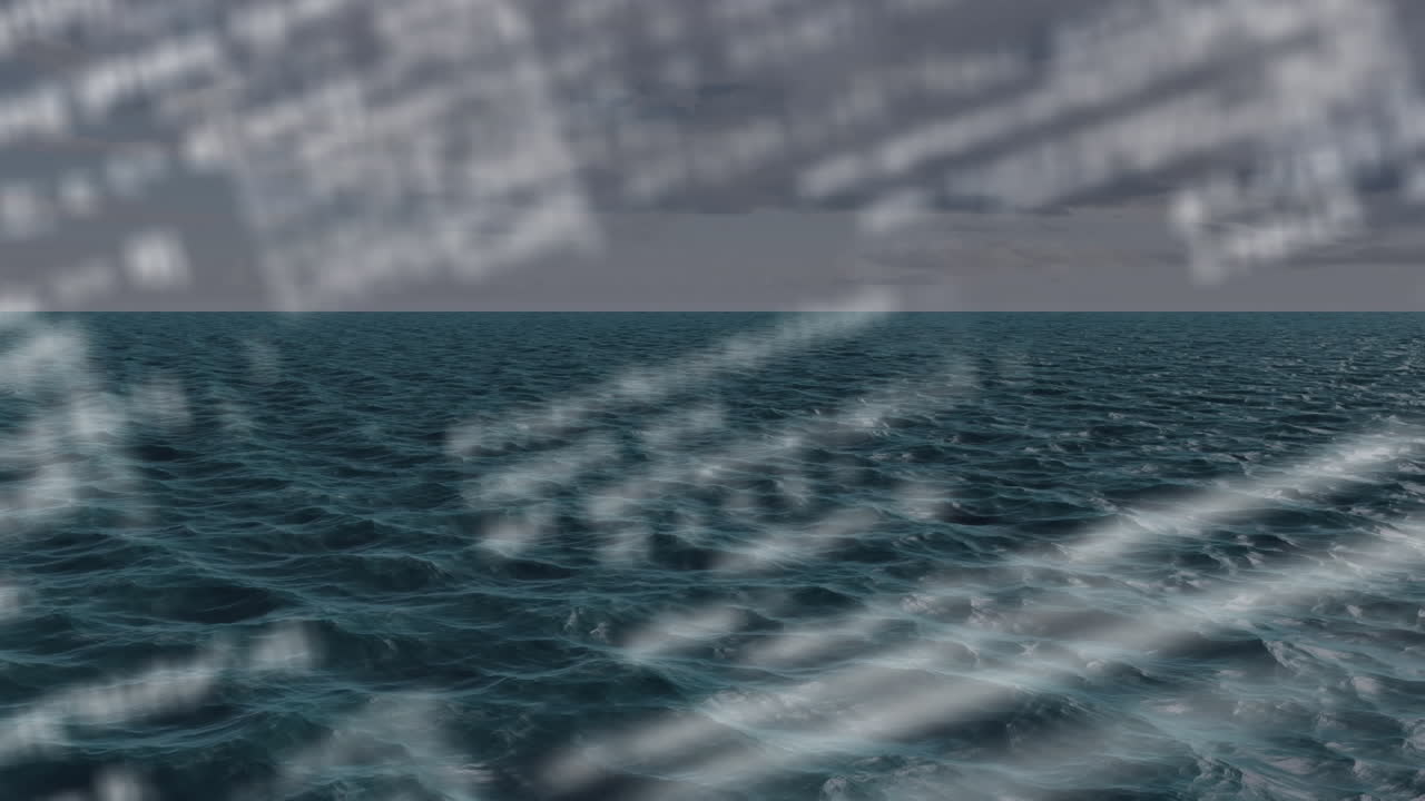 해양 풍경 위의 데이터 처리 애니메이션