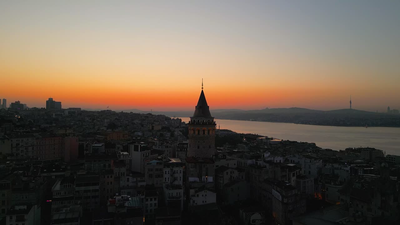 4K Cinematic drone footage featuring Istanbul’s iconic Galata Tower rising above the historic Beyoğlu district at Golden Hour. Istanbul -Turkey_01