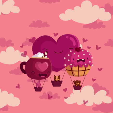 cute heart, cup, and cupcake hot air balloons