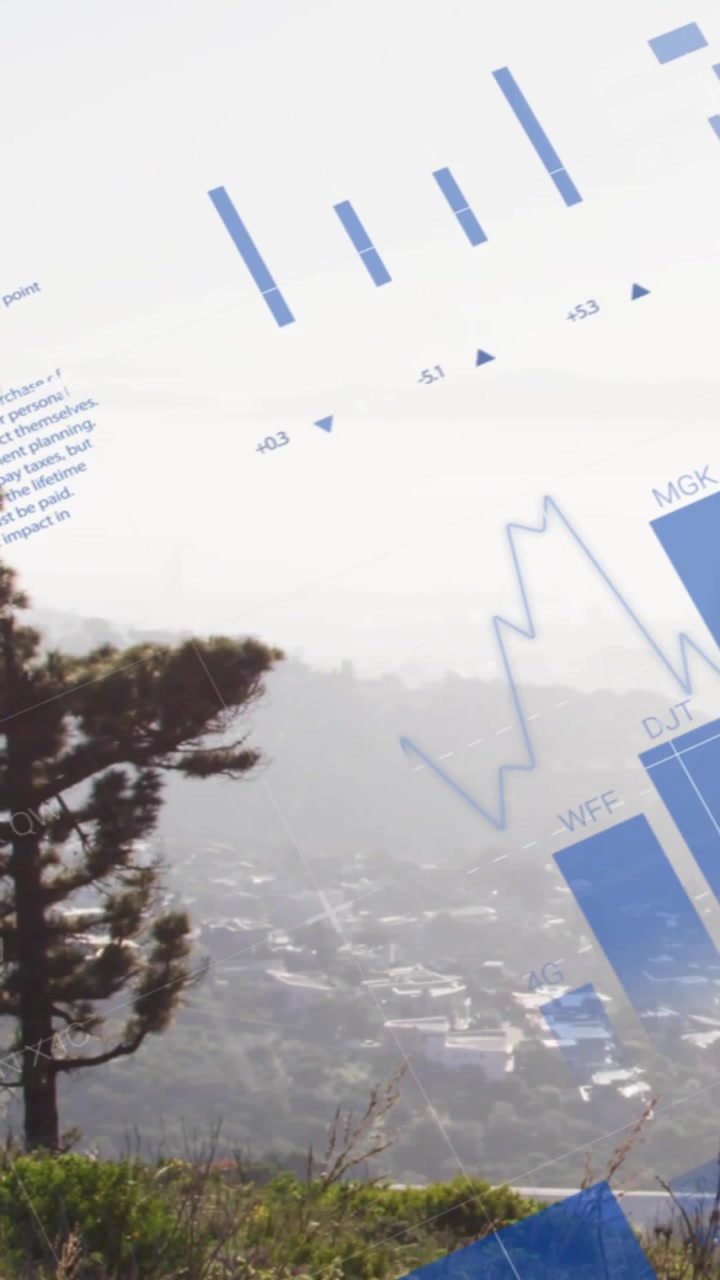 Vertical video: Left index bars sliding blue graphics crossing pines stacking rates supporting tech