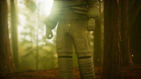 astronauta solitario en el bosque oscuro