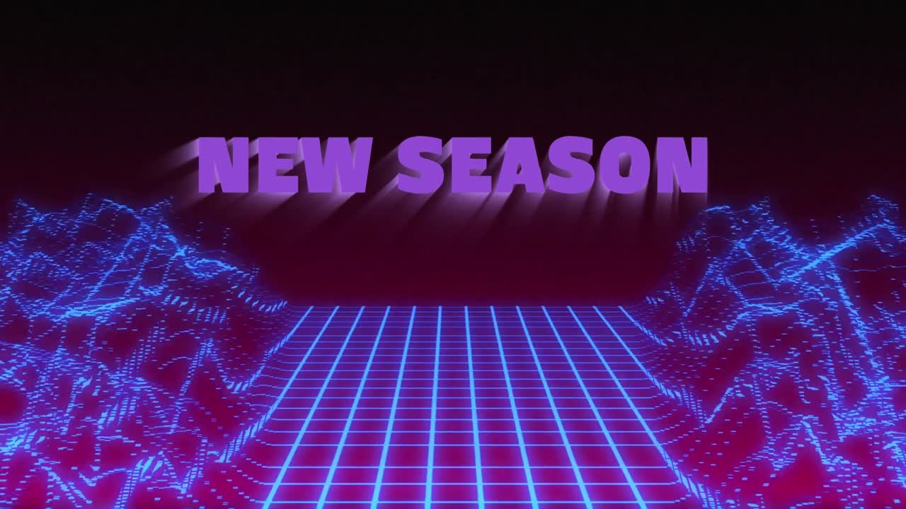 Animação de texto de nova temporada e formas em fundo preto