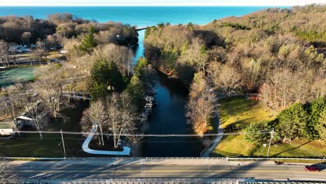 High-angle-aerial-with-drone-over-the-interesting-bridge