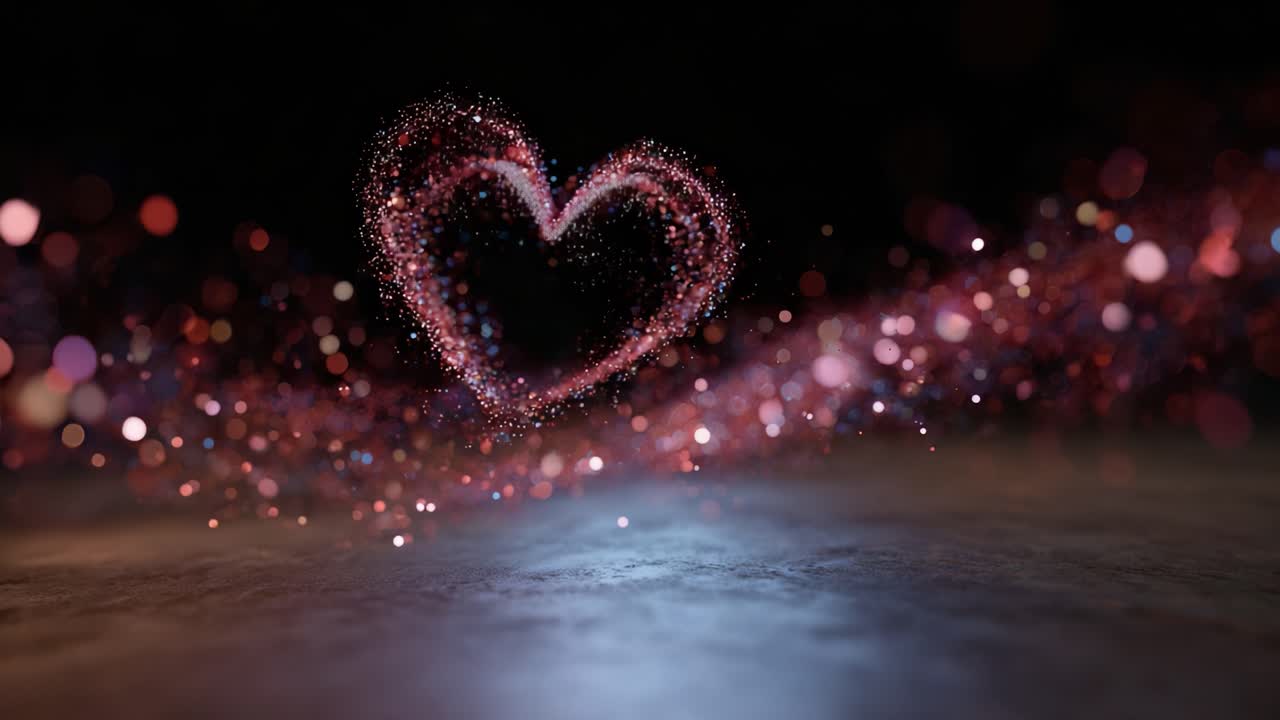 A Beautiful Heart Shimmering with Sparkling Particles Glowing Against a Dark Background, Symbolizing Love and Emotion in a Captivating Visual Display