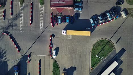 trucks moving on the parking space at the ferry terminal