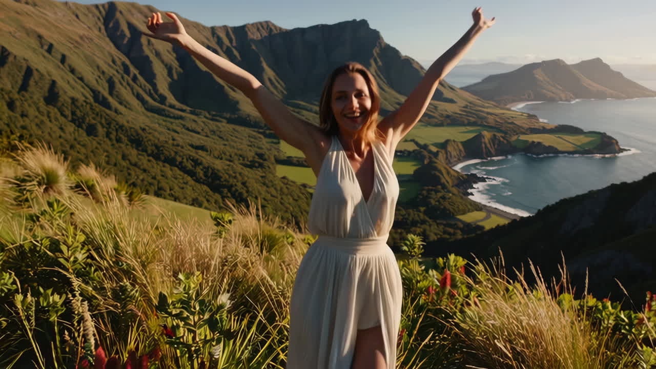 Happy Woman Celebrating a Scenic View