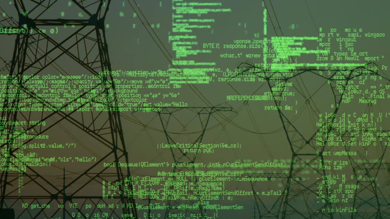 animación del procesamiento de datos sobre pilones y cielo