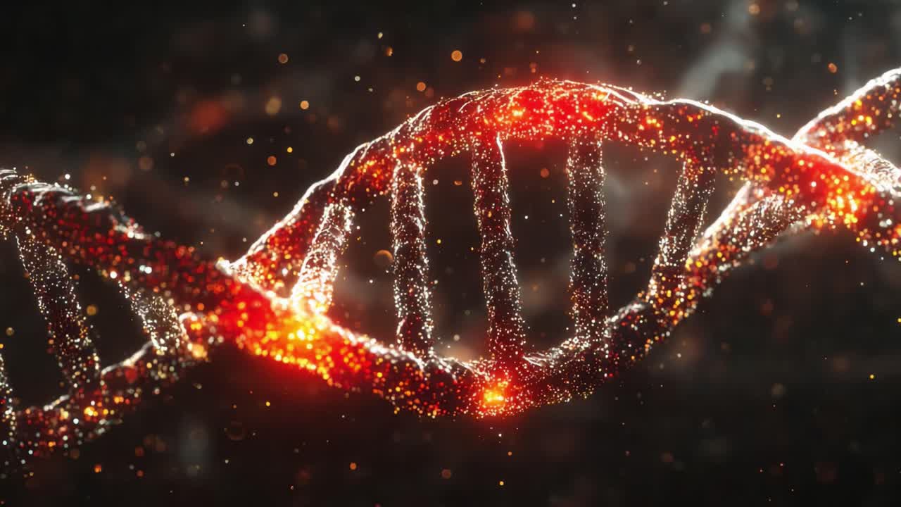 Splendida visualizzazione di una doppia elica di DNA in colori metallici luminosi, che mostra la complessa struttura e le intricatezze del materiale genetico in una coinvolgente rappresentazione artistica.