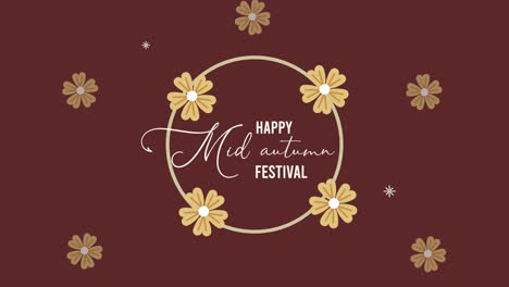 feliz festival de mediados de otoño letras con flores y marco circular