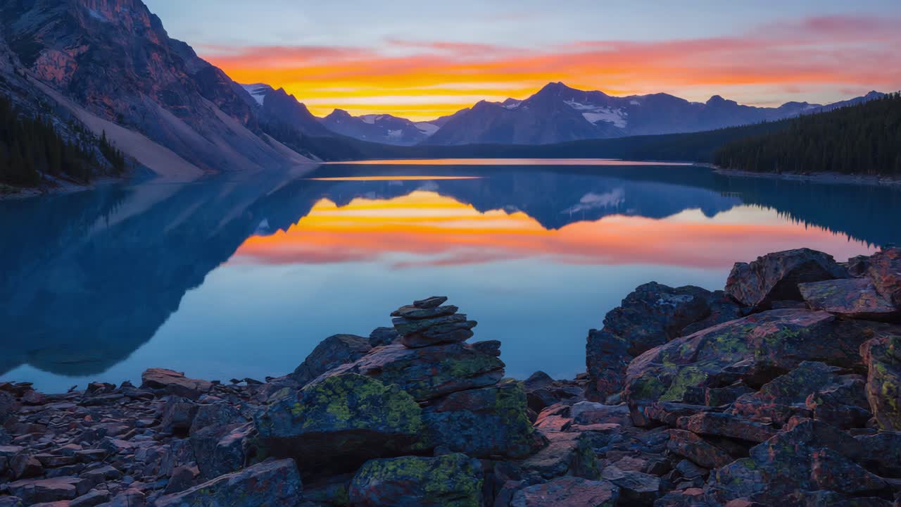 Beautiful sunset at Moraine Lake, Alberta, Canada