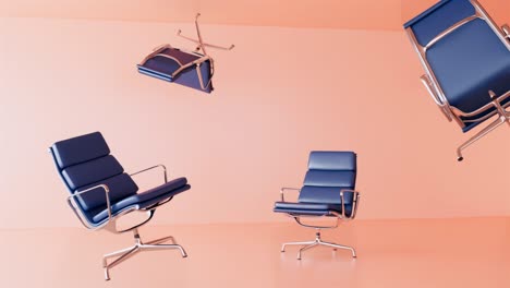 office chairs floating in the orange room. video 4k ultra hd 4k 3840x2160. 3d animation