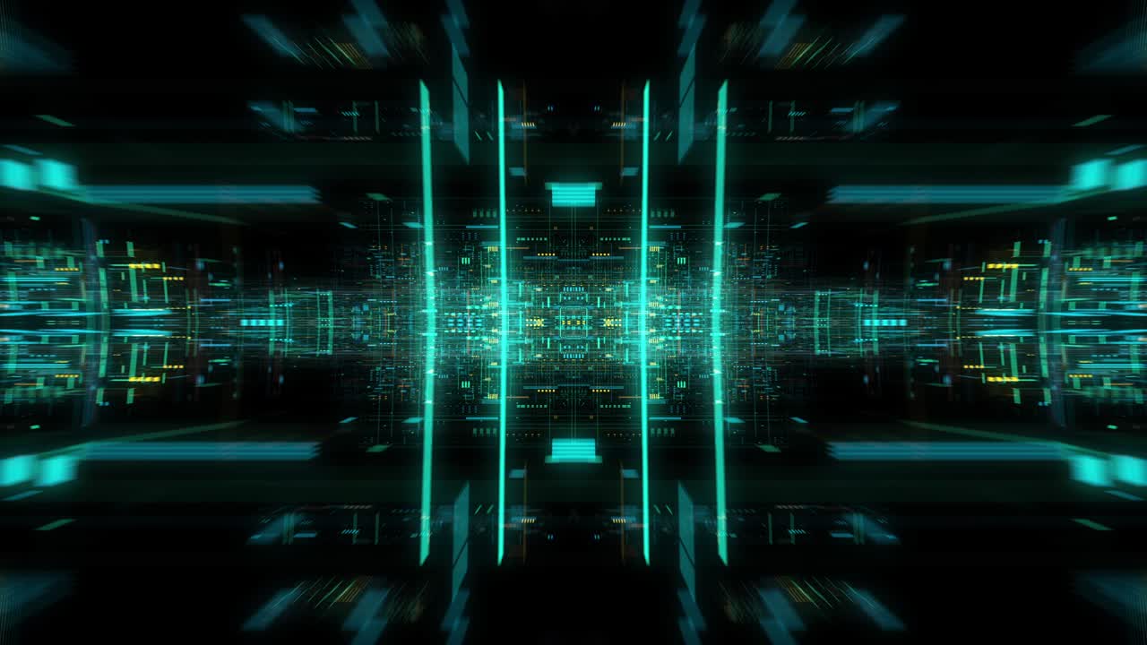 Flying futuristic central processing unit. loop / 3D render