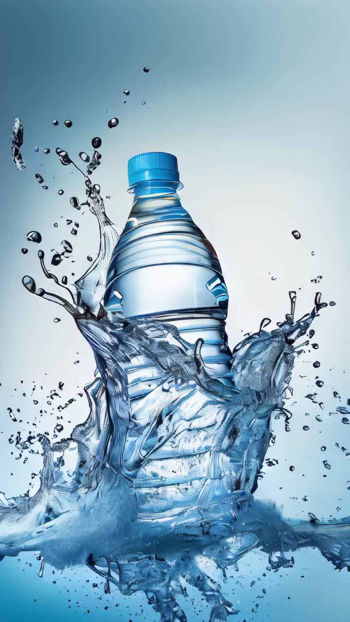 Plastic water bottle with water splash background