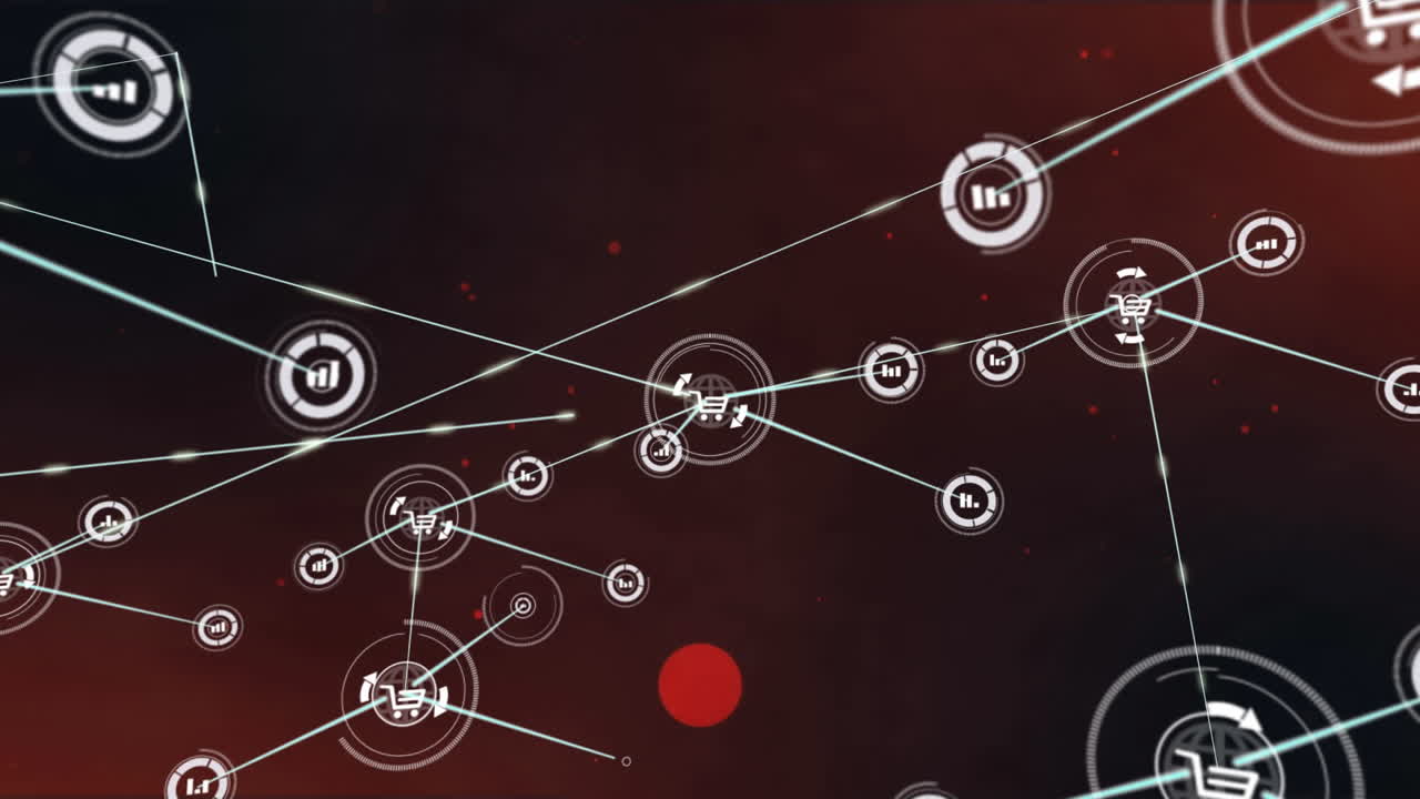 디지털 온라인 쇼핑 트롤리 아이콘으로 연결 네트워크의 애니메이션