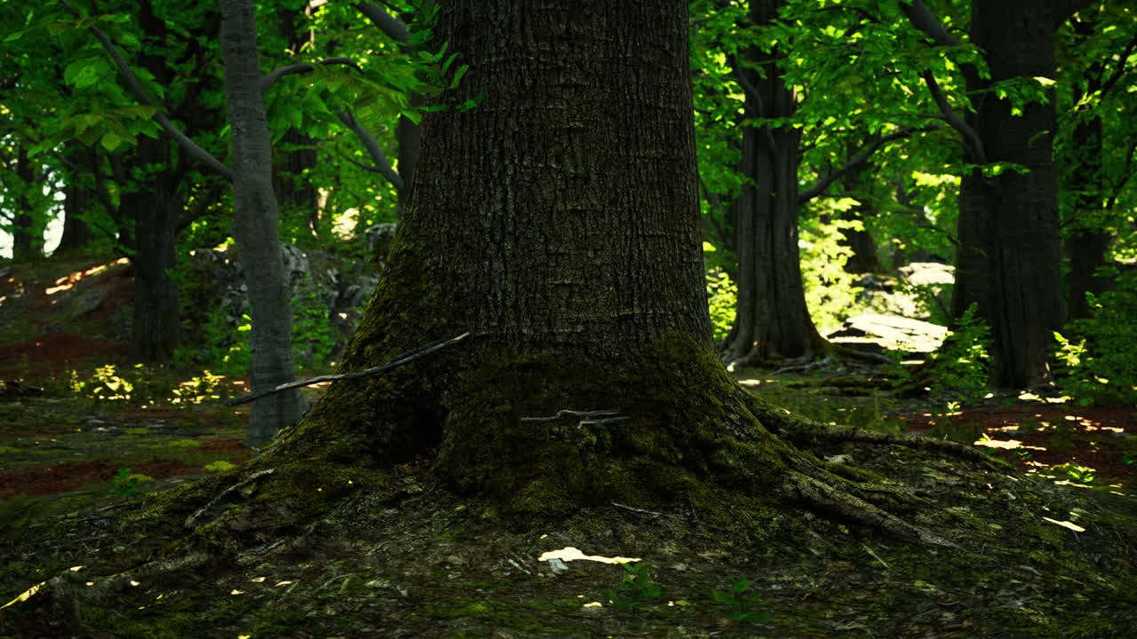una escena de bosque de musgo mágico y pacífico