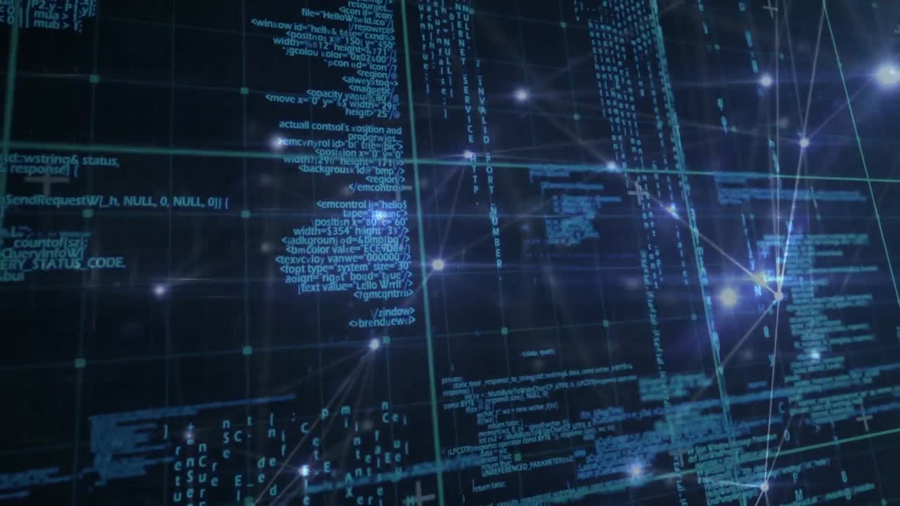 Animation of data connections and binary codes in motion