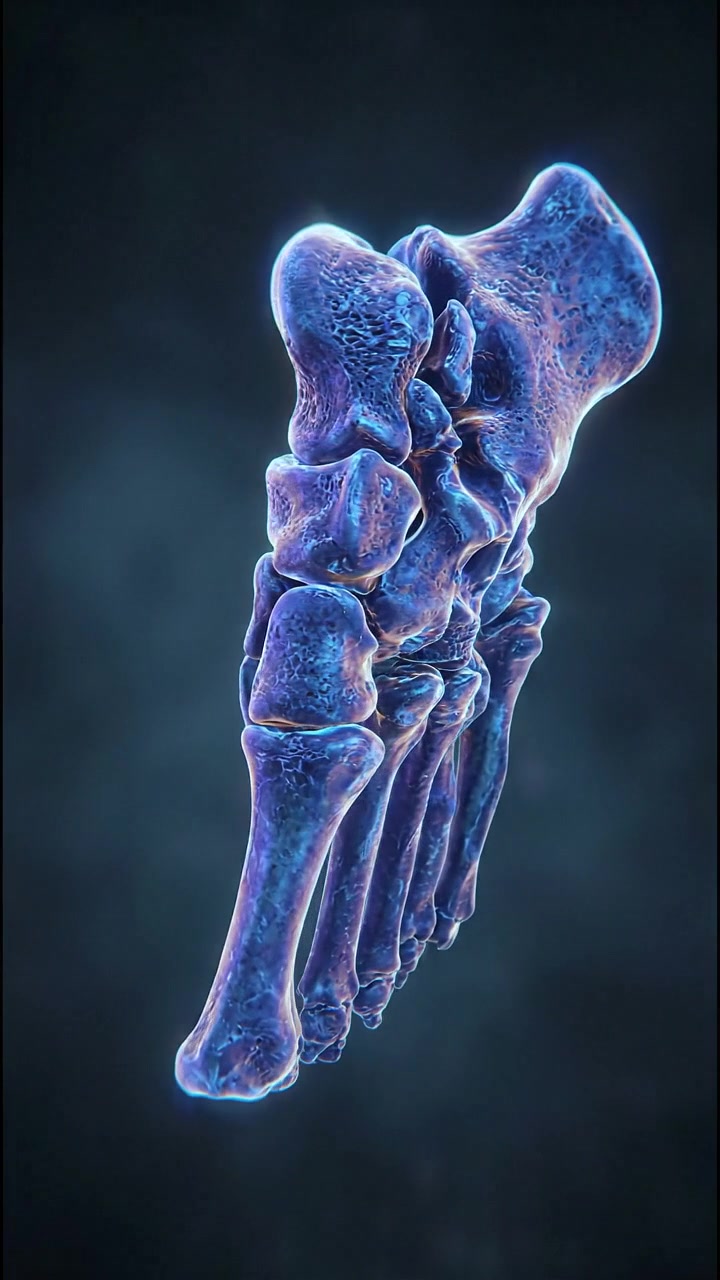 Animazione medica 3D dello scheletro del piede umano che ruota