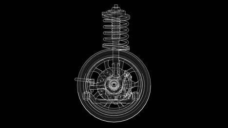 animation of car suspension with wheel tire and shock absorber