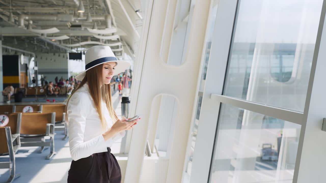 mujer en el aeropuerto esperando