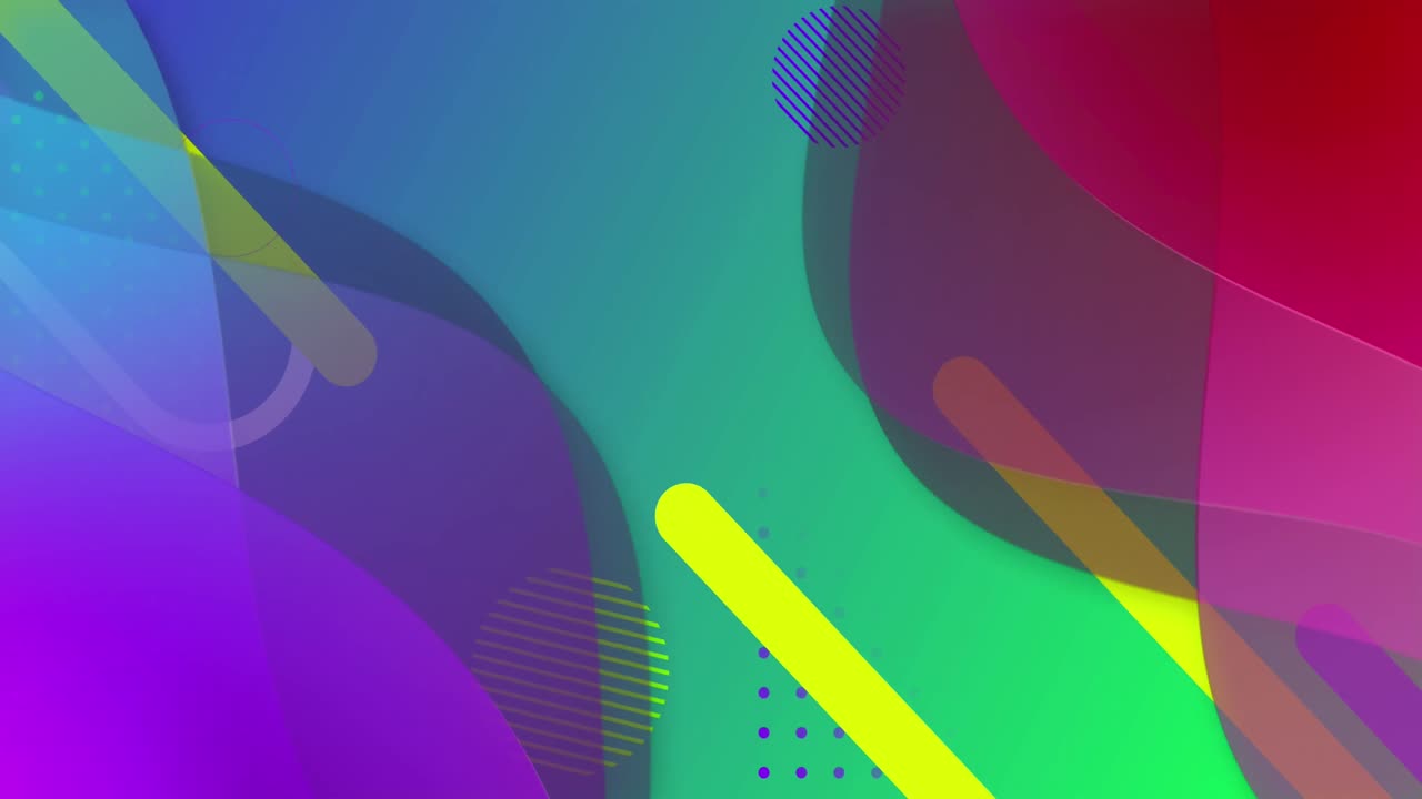 animación de formas coloridas que se mueven sobre un fondo verde