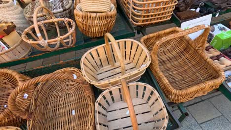 various baskets displayed at a market stall