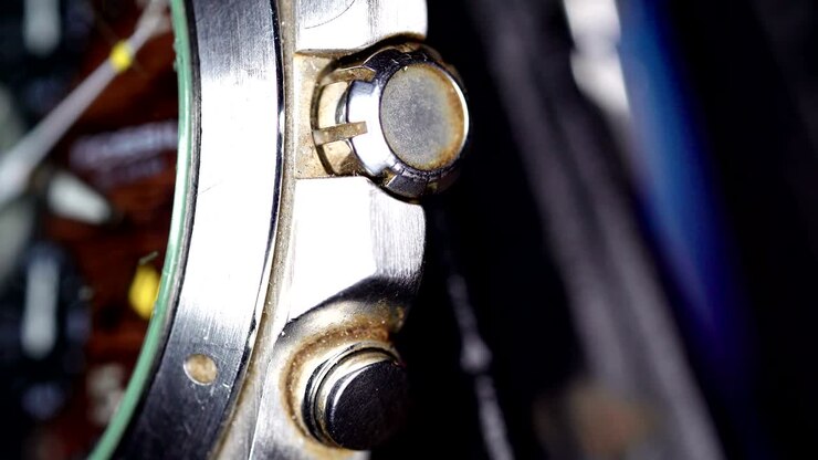 The side of the wristwatch on a macro shot