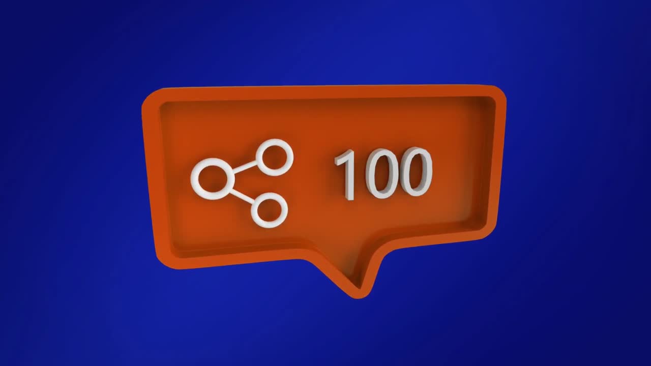animación del icono de compartir en las redes sociales con un número creciente en fondo azul