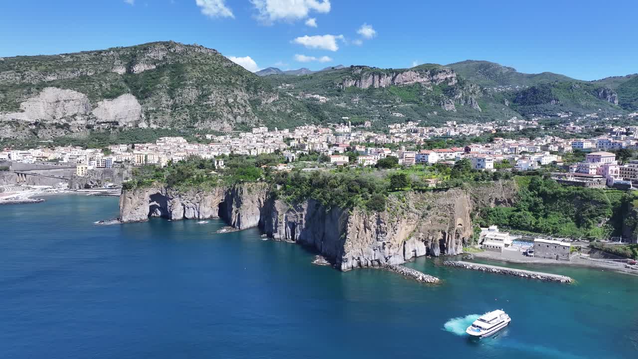 Sorrento Skyline At Naples In Campania Italy. Beach Landscape. Tourism Landmark. Sorrento Skyline At Naples In Campania Italy. Historical Cityscape. Gulf Of Salerno Skyline. Mediterranean Sea