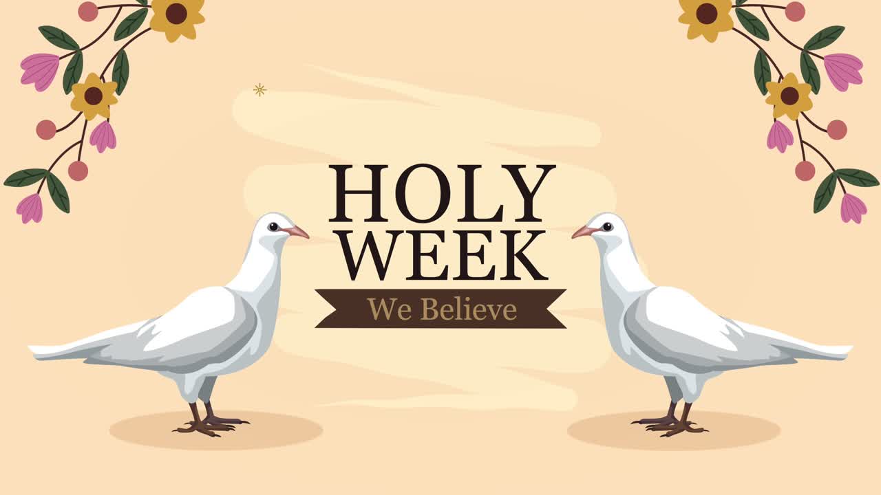 animación de letras de la semana santa con palomas